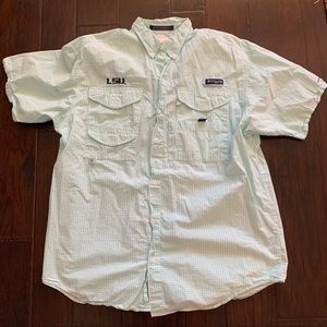 Mint and White Gingham LSU Columbia PFG Shirt
